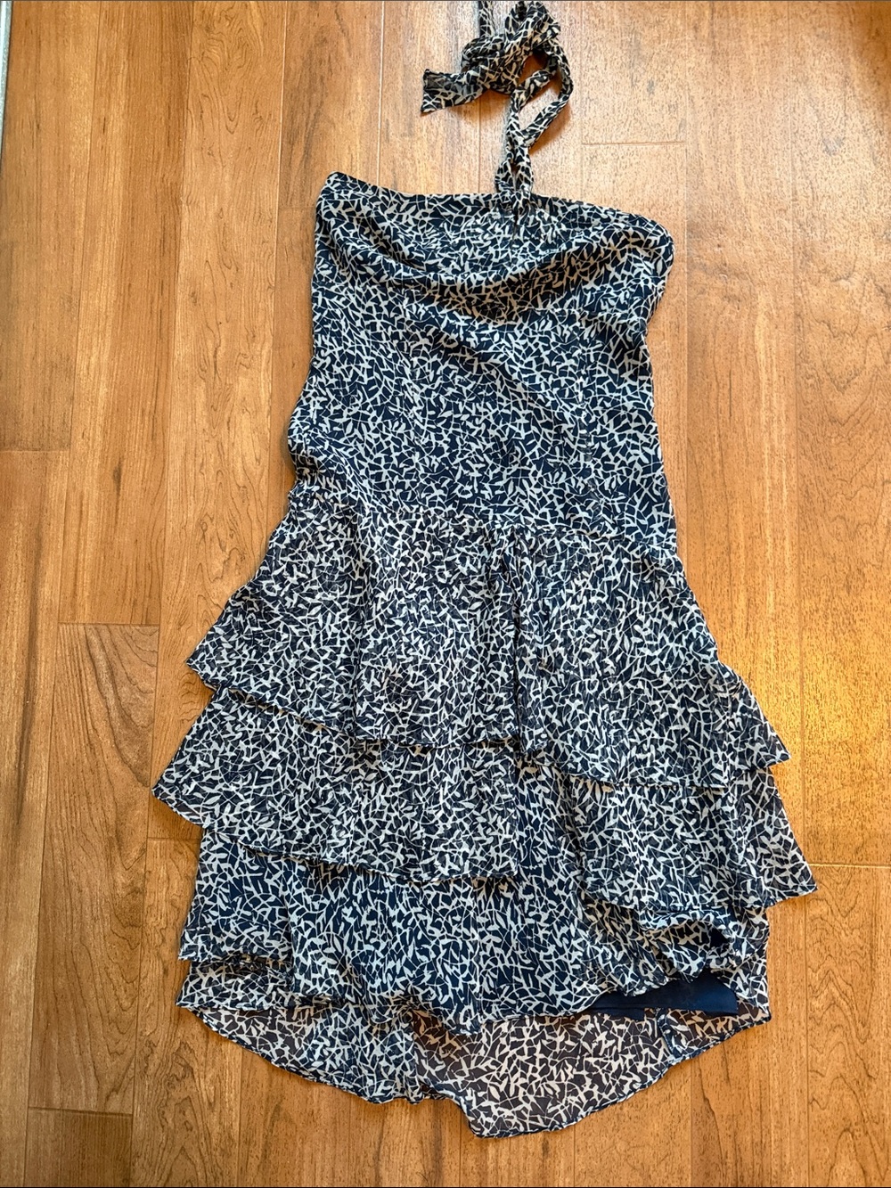 Ann Taylor Navy and White Printed Tiered Halter Dress